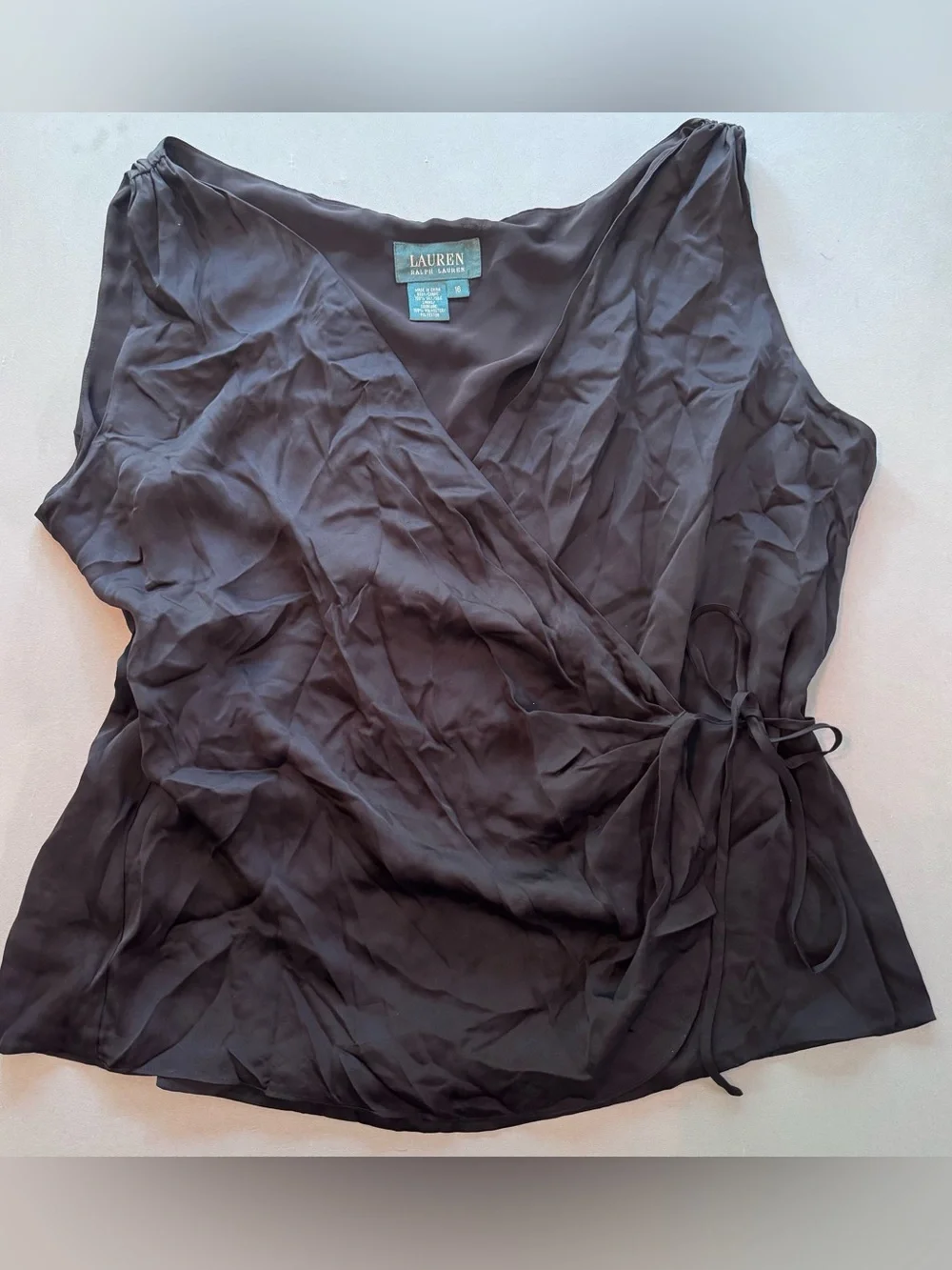 Lauren Ralph Lauren Shirt Womens 16 Black Silk shell True Wrap Tank Top 2 ties